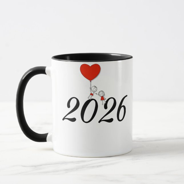 Taza Cute Couple Love Mug – Romantic Cartoon Heart Desi (Izquierda)