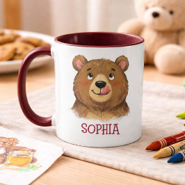 Taza Cute Custom Name Bear Woodland Animal Kids