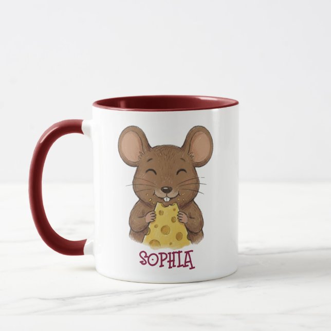 Taza Cute Custom Name Mouse Woodland Animal Kids (Izquierda)