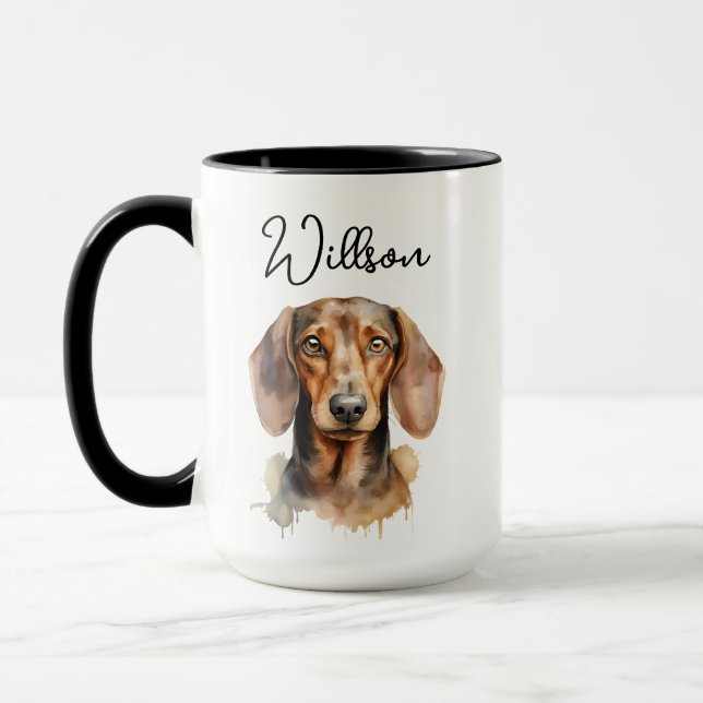 Taza Cute Dachshund Dog Watercolor (Izquierda)