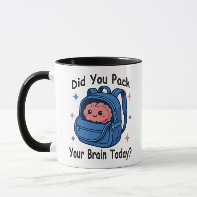 Taza Cute “Did You Pack Your Brain Today?” Brain Pun (Izquierda)