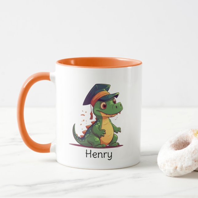 Taza Cute Dinosaur Kindergarten graduado personalizado (Con donut)