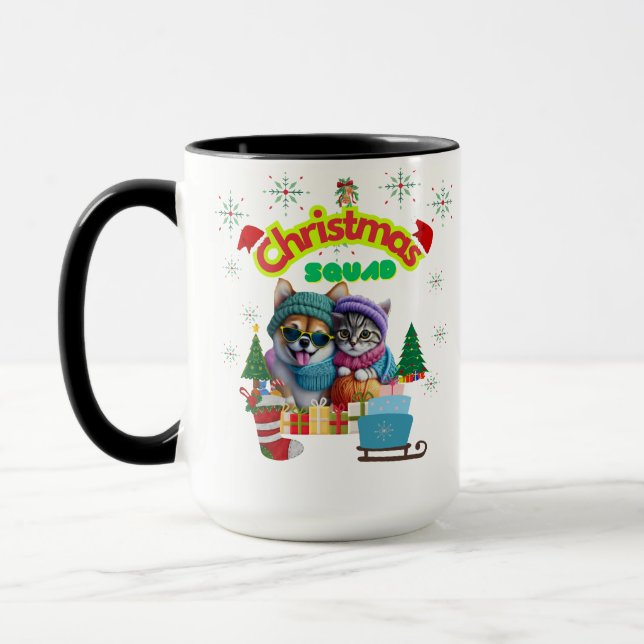 Taza Cute dog and cat Christmas squad design  (Izquierda)