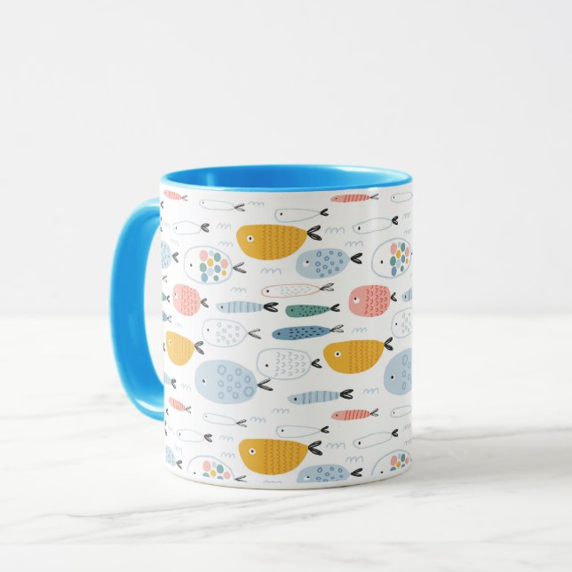 Taza Cute Doodle School of Fish Pattern (Anverso izquierdo)