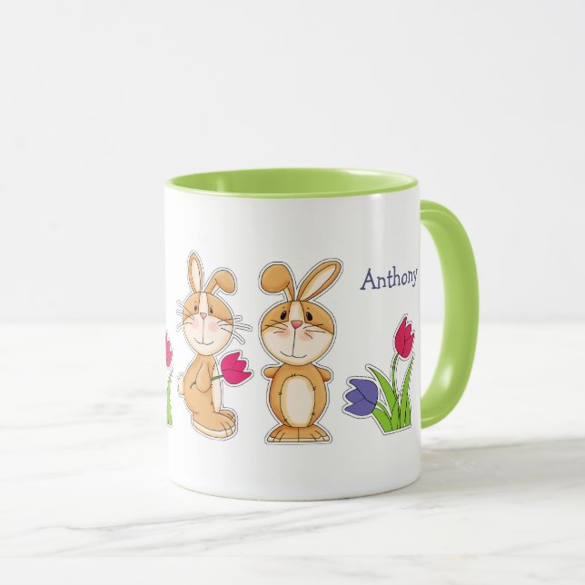 Taza Cute Easter Bunnies Nombre Personalizado Regalo de (Anverso derecho)