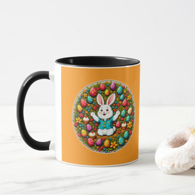 Taza Cute Easter Bunny – Decorative Wreath caneca (Con donut)