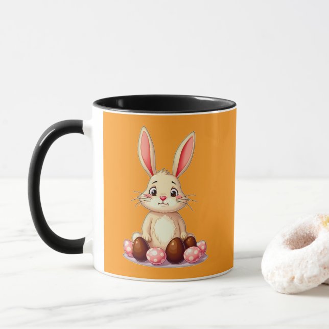 Taza Cute Easter Bunny with Chocolate Eggs caneca (Con donut)