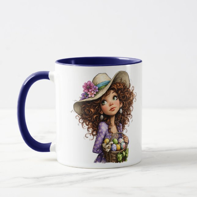 Taza Cute Easter Girl with Eggs Spring Art (Izquierda)