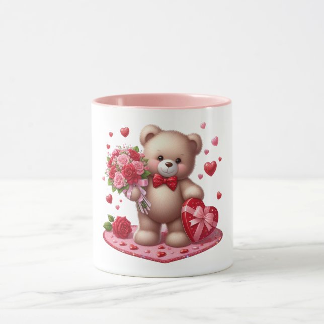 Taza Cute El día de San Valentín Teddy Bear (Centro)