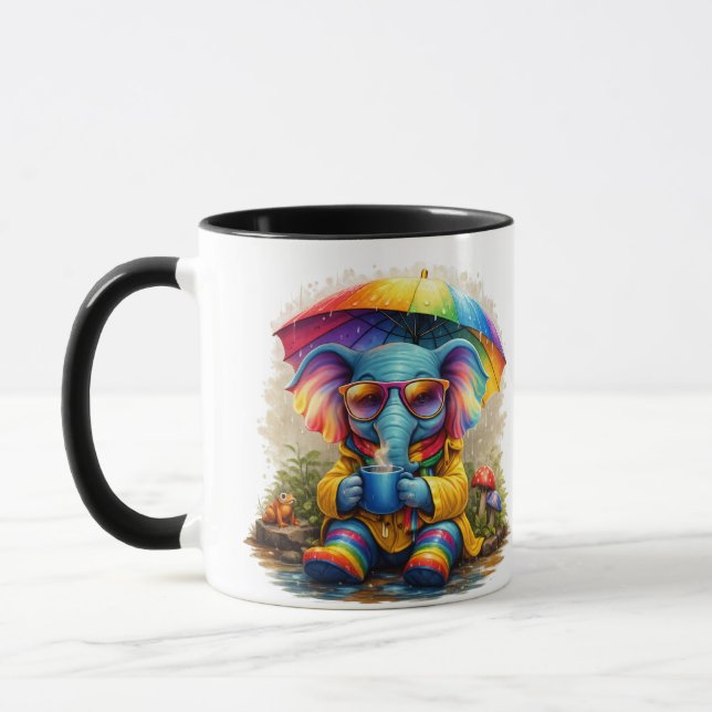 Taza Cute Elephant with Rainbow Umbrella Coffee Mug (Izquierda)