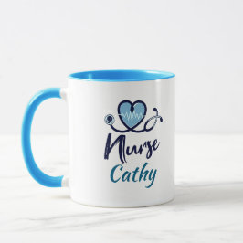 Taza Cute Enfermera Azul Corazón Personalizar