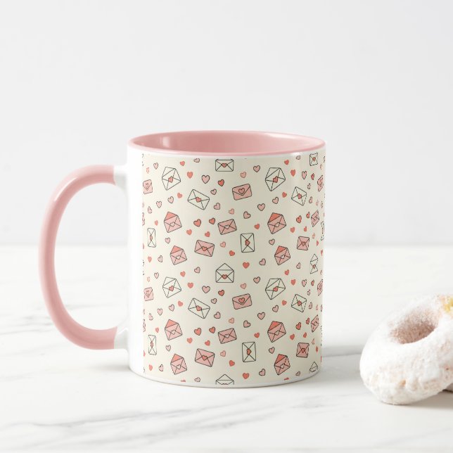 Taza Cute Envelopes & Hearts Seamless Valentine (Con donut)