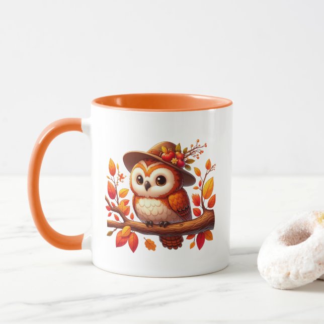 Taza Cute Fall Seasonal owl monogram (Con donut)