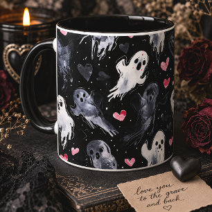 Taza Cute Fantasmas y Corazones San Valentín Gótico Esp
