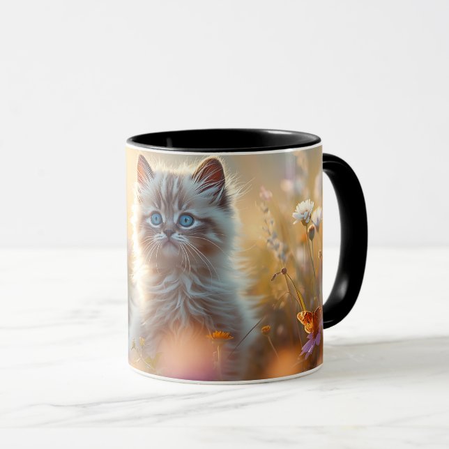 Taza Cute Fluffy Kitten in Wildflowers Coffee Mug (Anverso derecho)