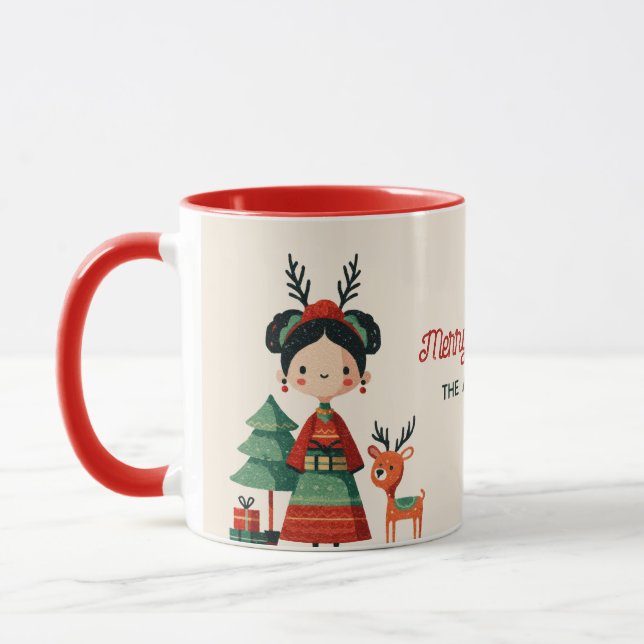 Taza Cute Frida Kahlo Retro Feliz nombre de Navidad (Izquierda)