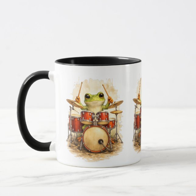 Taza Cute Frog Drummer - Funny Animal Music Mug (Izquierda)