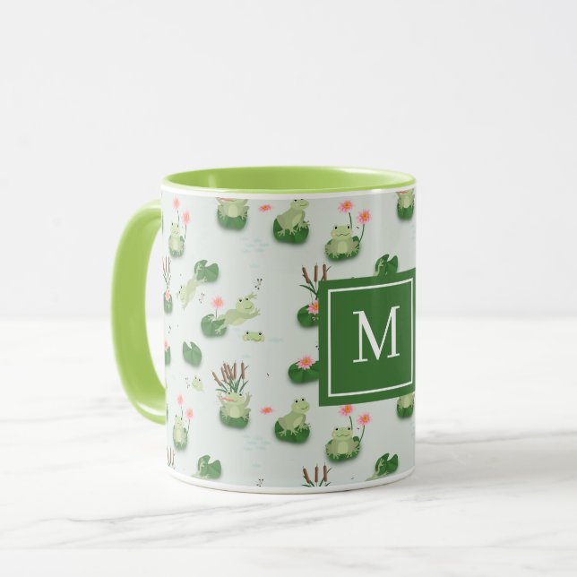 Taza Cute Frogs in Lily Pond Monogrammed Initial (Anverso izquierdo)