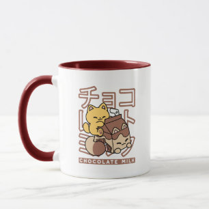 Taza Cute gato montando leche de chocolate Carton Kawai