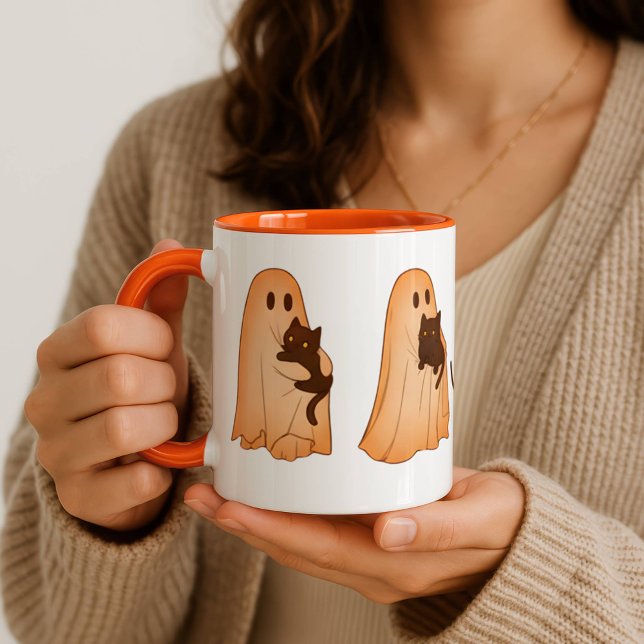 Taza Cute Ghost and Black Cat Halloween Mug (Subido por el creador)