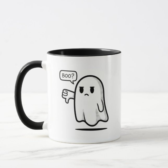 Taza Cute Ghost Saying “Boo?” – Divertido Mínimo Espelu (Izquierda)