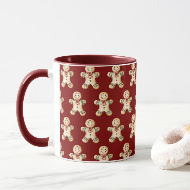 Taza Cute Gingerbread Boy Coffee Drinking (Con donut)