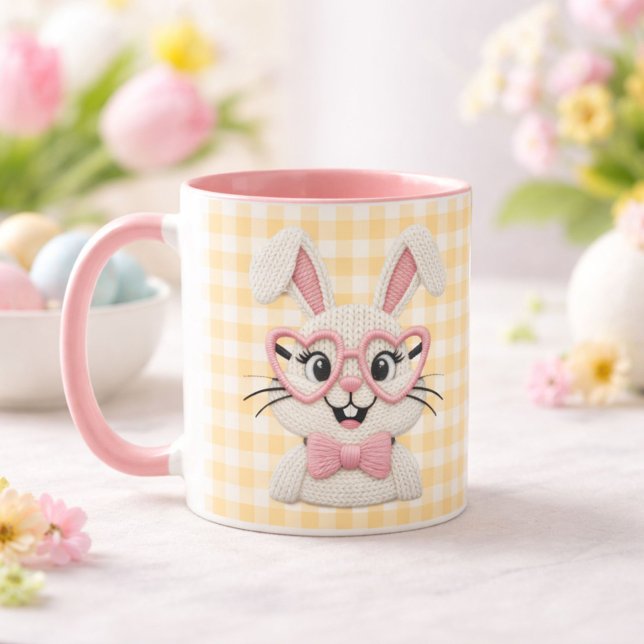 Taza Cute Gingham Bunny Pink Heart Glasses  (Subido por el creador)