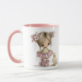 Taza Cute Girl and Duckling Whimsical Nursery Art