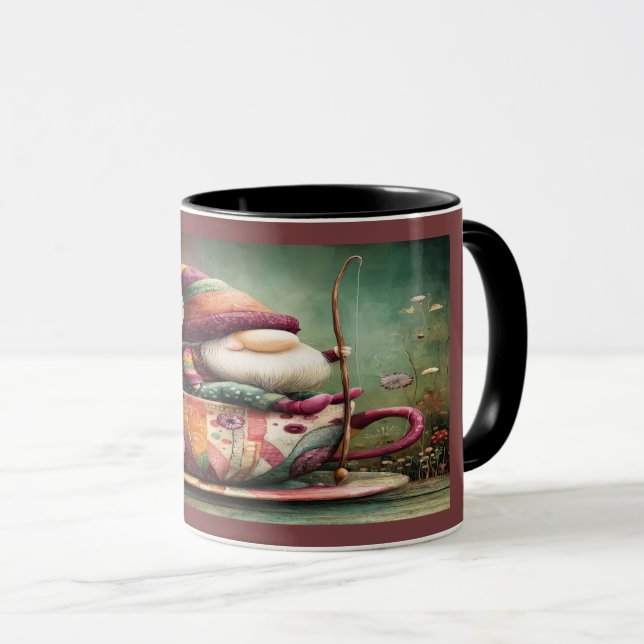 Taza Cute Gnome Fishing in a Teacup Whimsical Mug (Anverso derecho)
