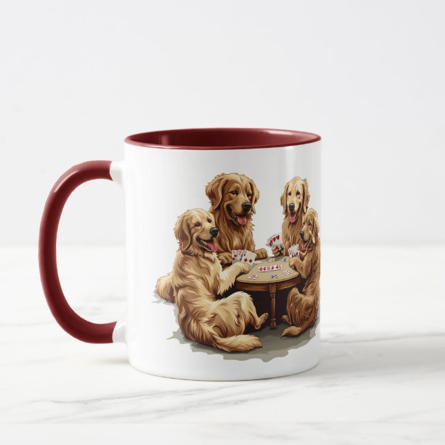 Taza Cute Golden Retriever Perro Jugando Cartas (Izquierda)