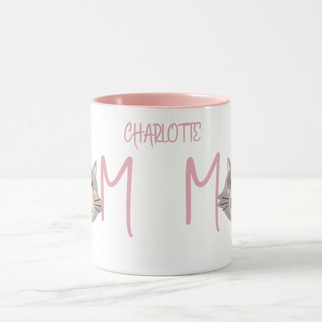 Taza Cute Grey Cat's Mother Named Blush Mothers Day  (Centro)