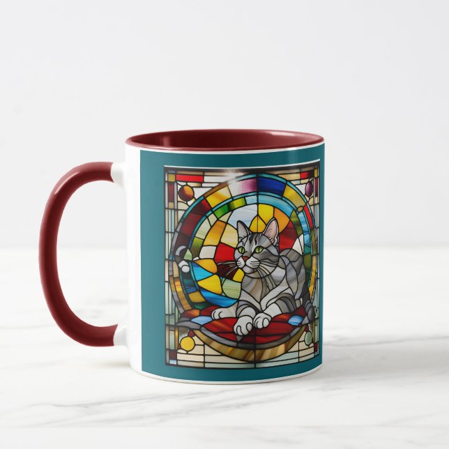 Taza Cute Grey Tabby Stained Glass (Izquierda)