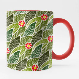 Taza Cute Groovy Hippie Rojo Daisy Floral Patrón
