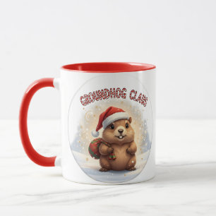Taza Cute Groundhog Claus Divertido Groundhog Navidad