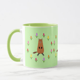 Taza Cute Groundhog y Tulip Flowers