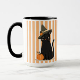 Taza Cute Halloween Black Cat with Witch Hat Pumpkin