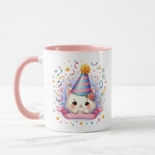 Taza Cute Happy Birthday add name cat
