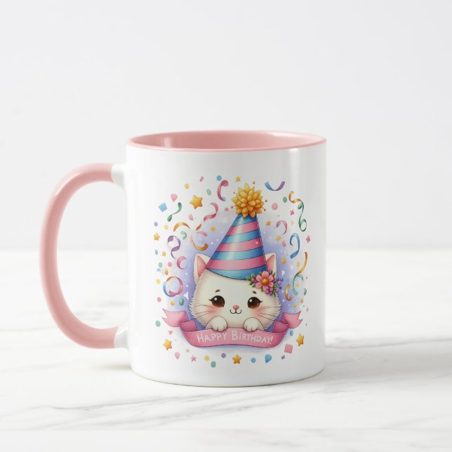 Taza Cute Happy Birthday add name cat (Izquierda)