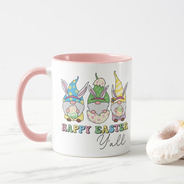 Taza Cute Happy Easter Y'all Gnomes Nombre Personalizad (Con donut)