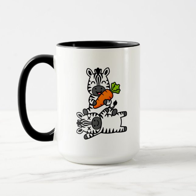 Taza Cute Happy Zebra with Carrot Cartoon Fun Animal (Izquierda)