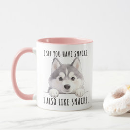 Taza Cute Husky Dog Snacks Quote Funny Minimalist