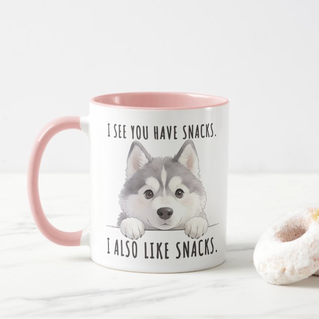 Taza Cute Husky Dog Snacks Quote Funny Minimalist (Con donut)