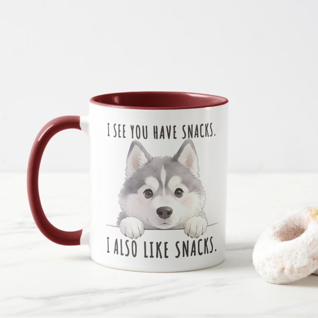 Taza Cute Husky Dog Snacks Quote Funny Minimalist (Con donut)