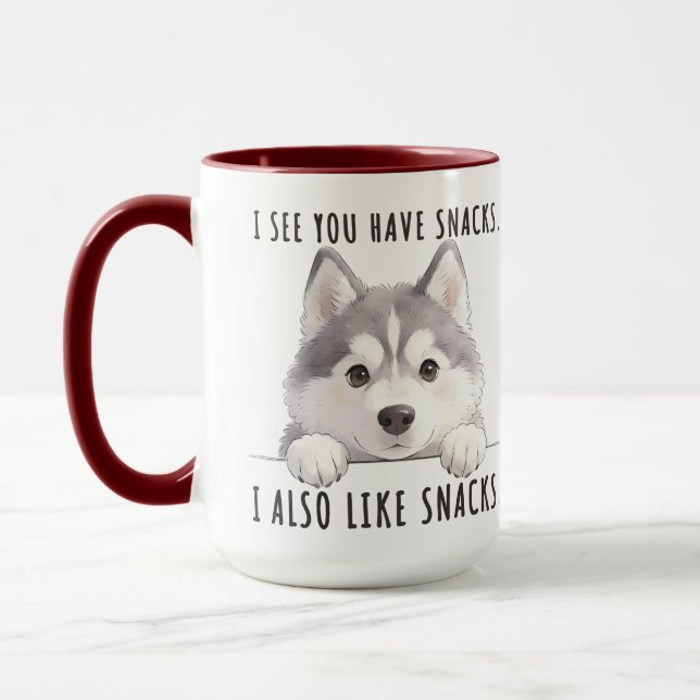 Taza Cute Husky Dog Snacks Quote Funny Minimalist (Izquierda)