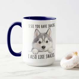 Taza Cute Husky Dog Snacks Quote Funny Minimalist