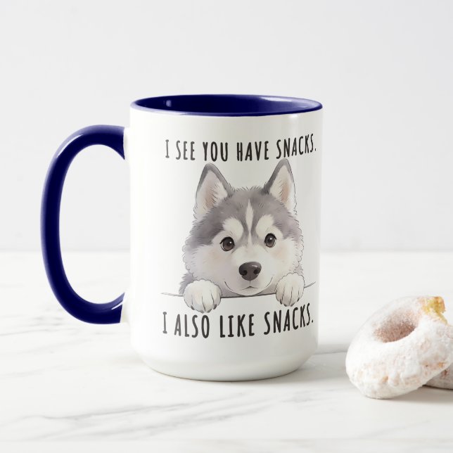 Taza Cute Husky Dog Snacks Quote Funny Minimalist (Con donut)