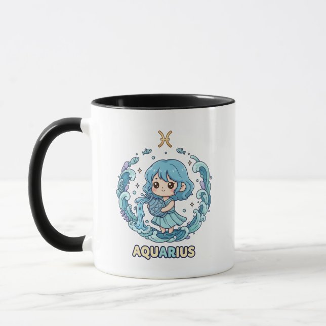 Taza Cute Kawaii Aquarius Zodiac Sign (Izquierda)