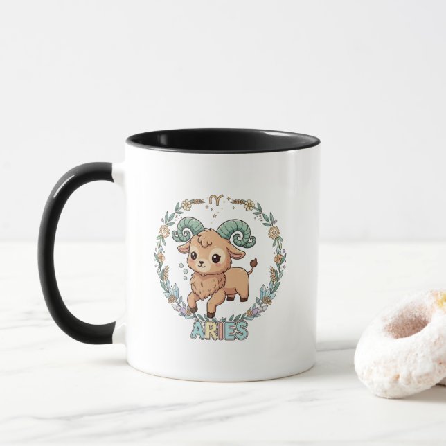 Taza Cute Kawaii Aries Zodiac Sign (Con donut)