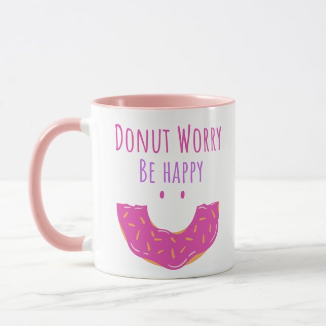 Taza Cute Kawaii Donut Se Preocupa Por Feliz Donut (Izquierda)