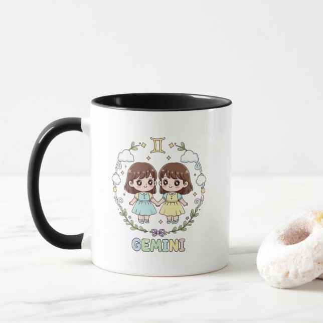 Taza Cute Kawaii Gemini Zodiac Sign (Con donut)